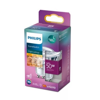 LED Žiarovka Philips SCENE SWITCH PAR16 GU10/4,8W/230V 2200/2500/2700K