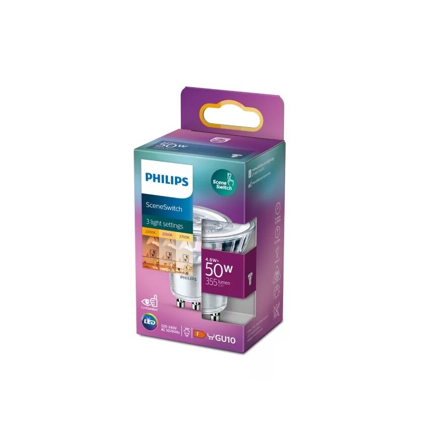 LED Žiarovka Philips SCENE SWITCH PAR16 GU10/4,8W/230V 2200/2500/2700K