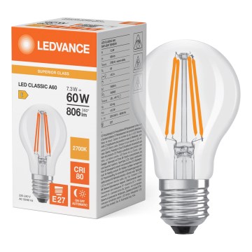 LED žiarovka so súmrakovým senzorom CLASSIC FILAMENT A60 E27/7,3W/230V 2700K - Osram