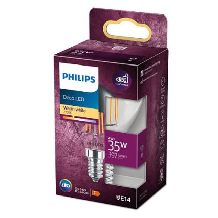 LED Žiarovka so zrkadlovým vrchlíkom DECO Philips P45 E14/4W/230V 2700K