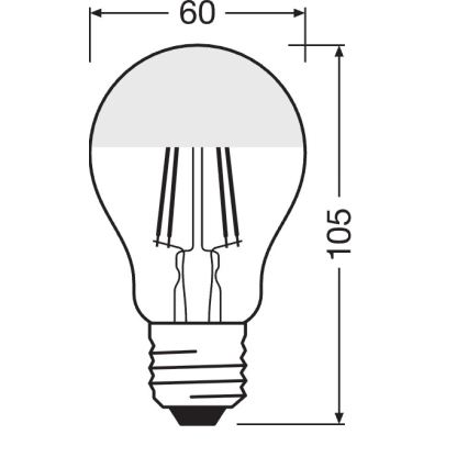 LED žiarovka so zrkadlovým vrchlíkom FILAMENT E27/6,5W/230V 2700K strieborná- Osram