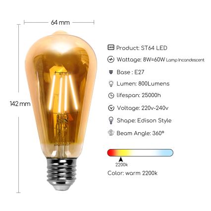 LED Žiarovka ST64 E27/8W/230V 2200K - Aigostar