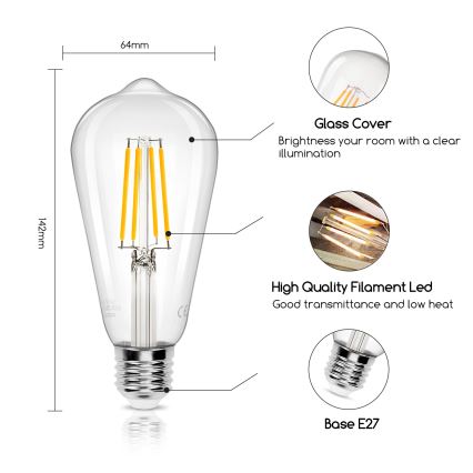 LED Žiarovka ST64 E27/8W/230V 2700K - Aigostar