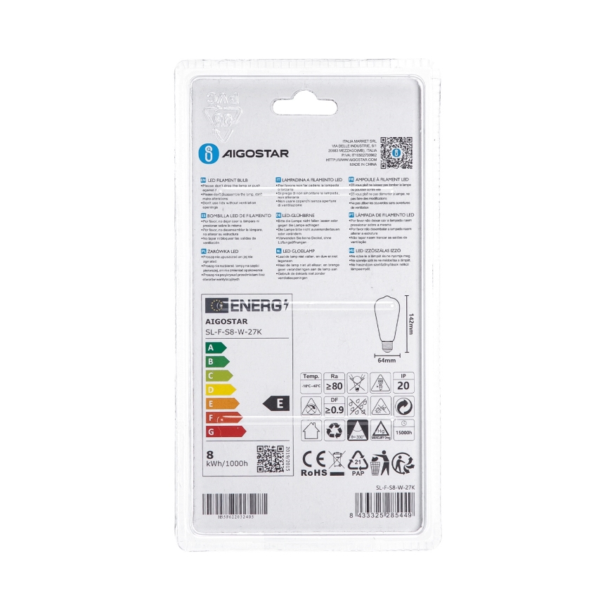 LED Žiarovka ST64 E27/8W/230V 2700K - Aigostar