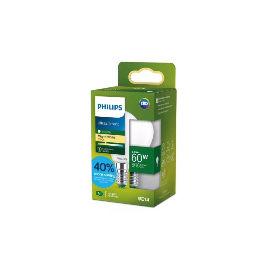 LED žiarovka ULTRAEFFICIENT Philips P45 E14/3,8W/230V 2700K