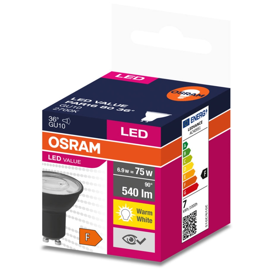 LED Žiarovka VALUE PAR16 GU10/6,9W/230V 2700K 36° čierna - Ledvance