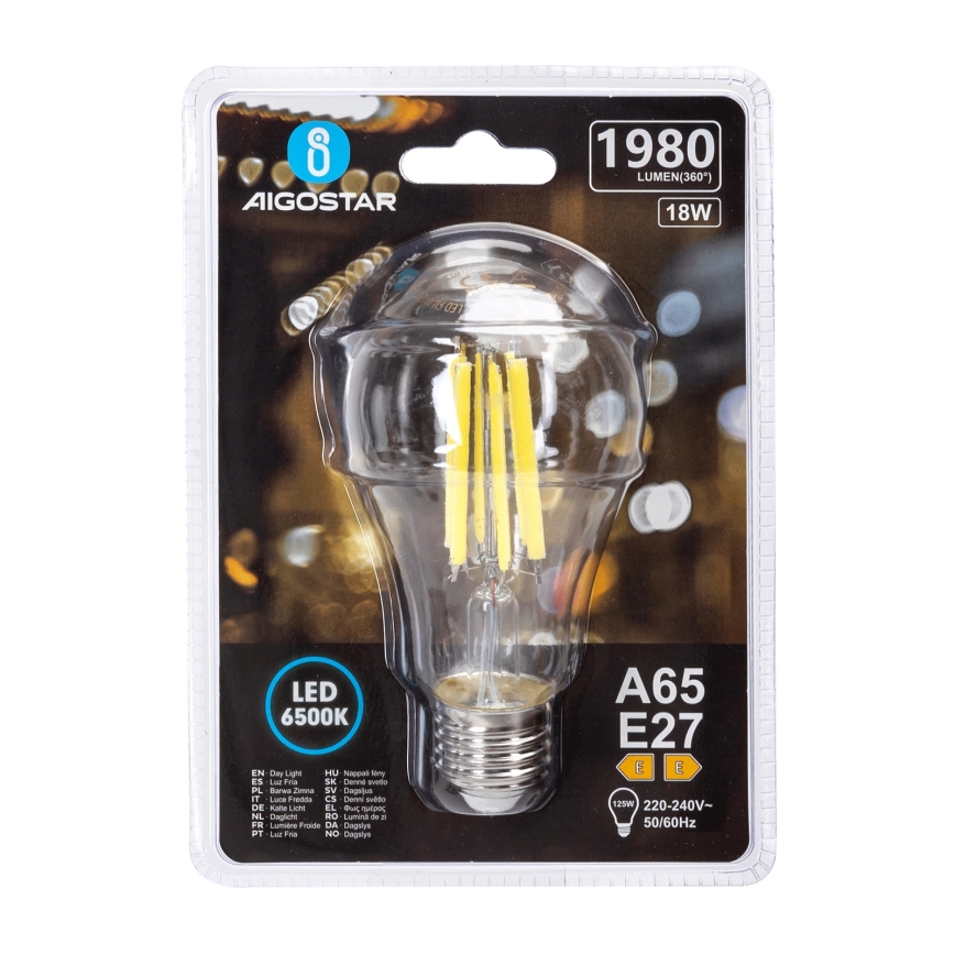 LED žiarovka VINTAGE A65 E27/18W/230V 6500K - Aigostar