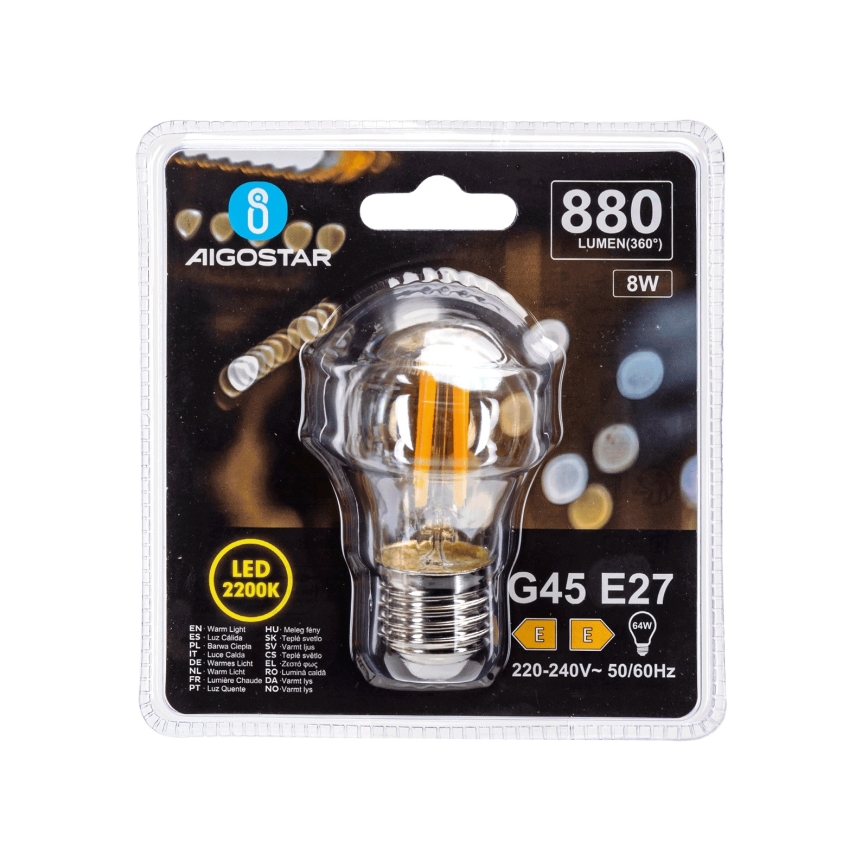 LED žiarovka VINTAGE G45 E27/8W/230V 2200K - Aigostar