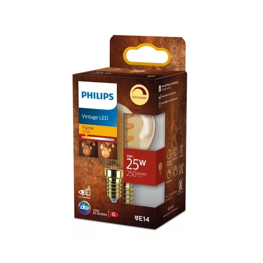 LED žiarovka VINTAGE Philips P45 E14/3W/230V 2200K