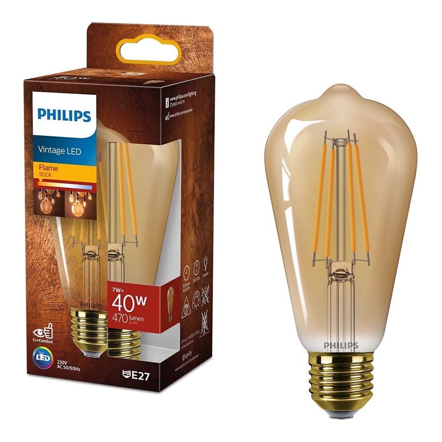 LED Žiarovka VINTAGE Philips ST64 E27/7W/230V 1800K