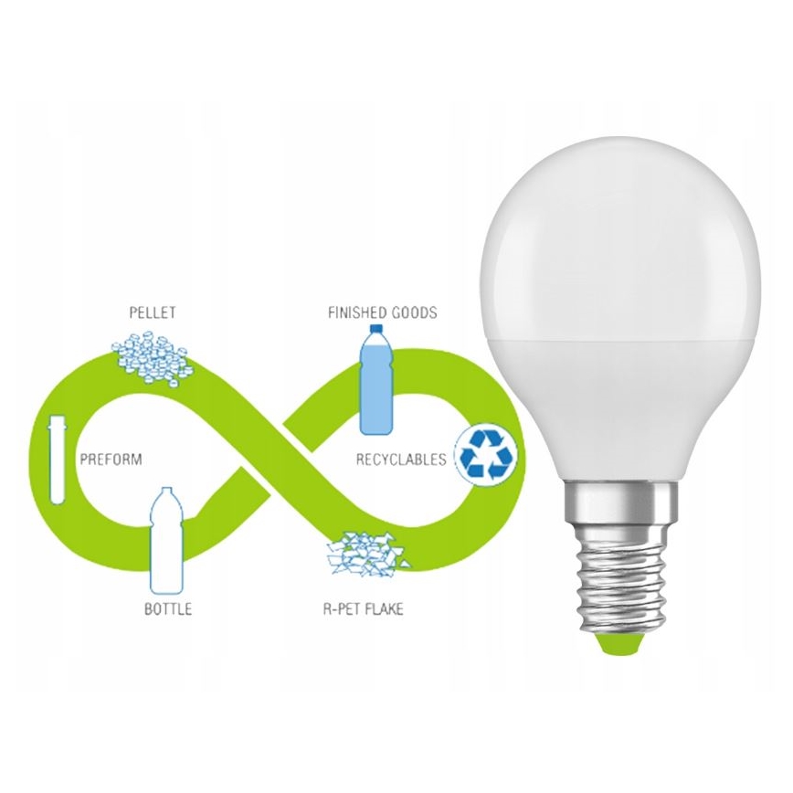 LED Žiarovka z recyklovaného plastu P45 E14/4,9W/230V 4000K - Ledvance