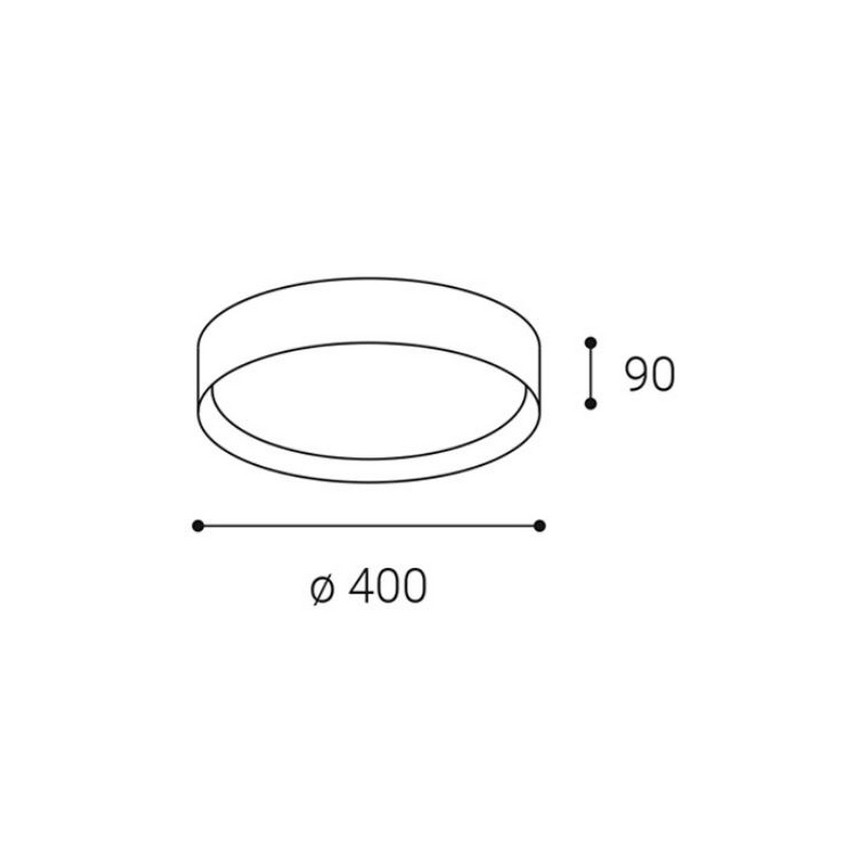 Okrúhle stropné svietidlo s priemerom 400 mm a výškou 90 mm. Je znázornené technické kreslenie s rozmermi.