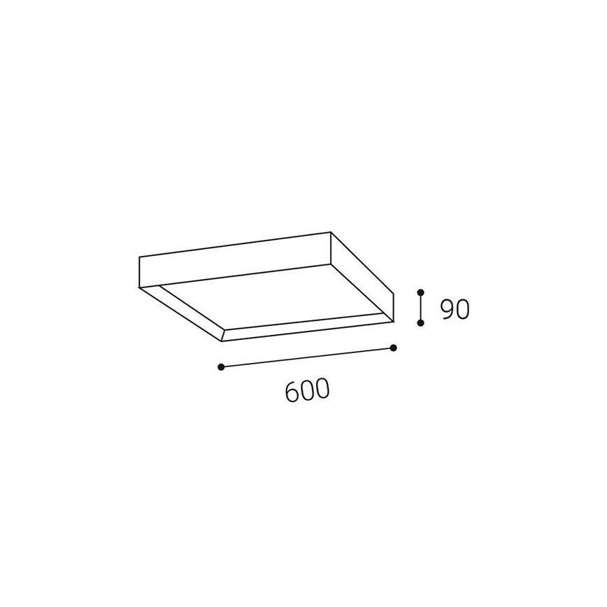 Svietidlo s rozmermi 600 x 90 mm je znázornené v technickom výkrese. Svietidlo je obdĺžnikové, zapustené do stropu.