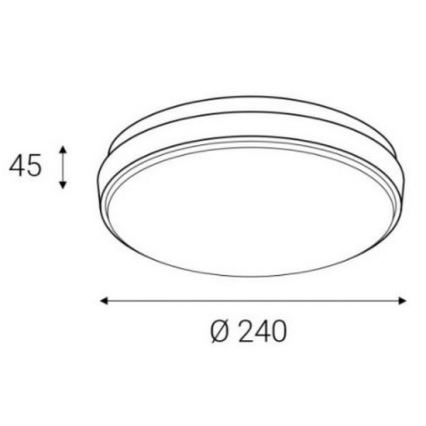 Okrúhle stropné svietidlo s priemerom 240 mm a výškou 45 mm. Je znázornené v technickom výkrese.