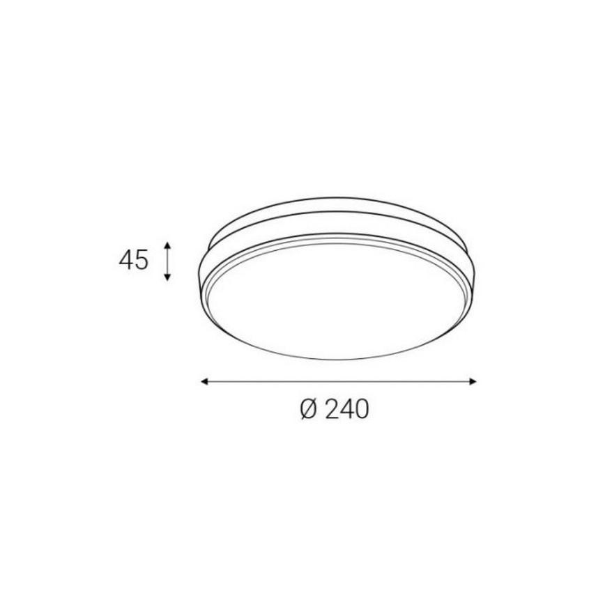 Okrúhle stropné svietidlo s priemerom 240 mm a výškou 45 mm. Je znázornené v technickom výkrese.