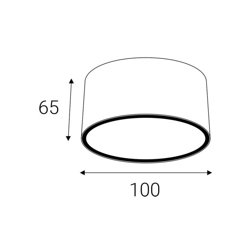 Svietidlo s priemerom 100 mm a výškou 65 mm je znázornené v technickom výkrese.