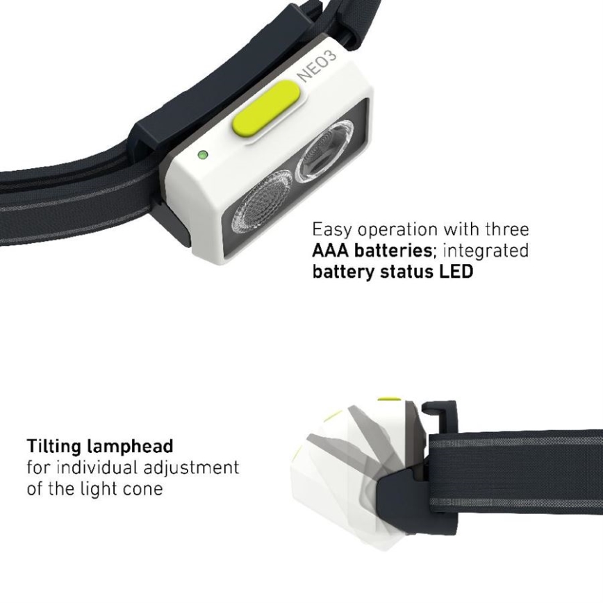Ledlenser NEO3 - LED stmievateľná čelovka LED/3xAAA IP54 400 lm 20 h čierna/biela