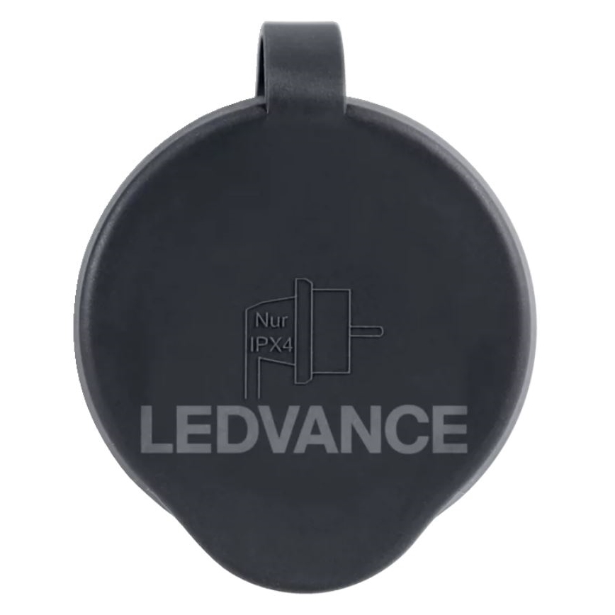 Guma kryje konektor. Na nej je vytlačené LEDVANCE a symbol s označením Nur IPX4. Kontext je biely podklad.