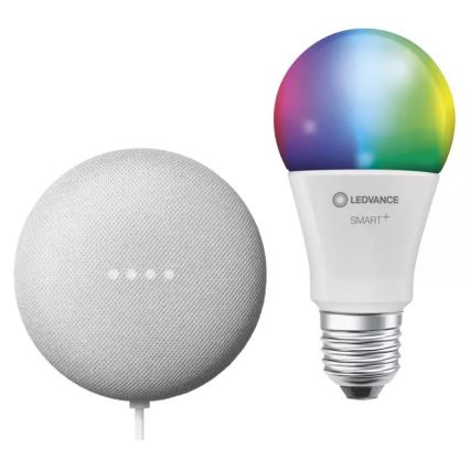 Ledvance - Inteligentný reproduktor Google Nest Mini + LED RGBW Stmievateľná žiarovka SMART+ A60 E27/10W/230V 2000 - 6500K