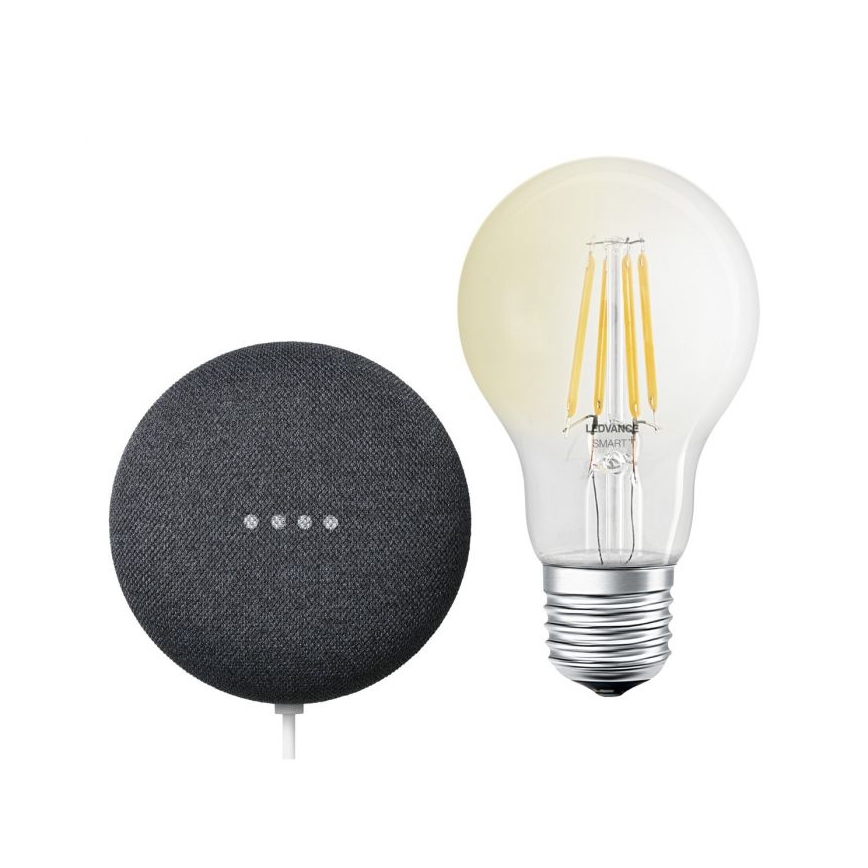 Ledvance - Inteligentný reproduktor Google Nest Mini + LED Stmievateľná žiarovka SMART+ A60 E27/6,5W/230V 2700K