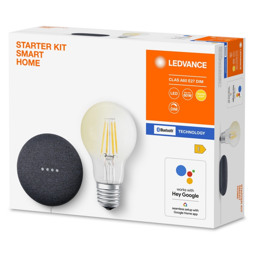 Ledvance - Inteligentný reproduktor Google Nest Mini + LED Stmievateľná žiarovka SMART+ A60 E27/6,5W/230V 2700K