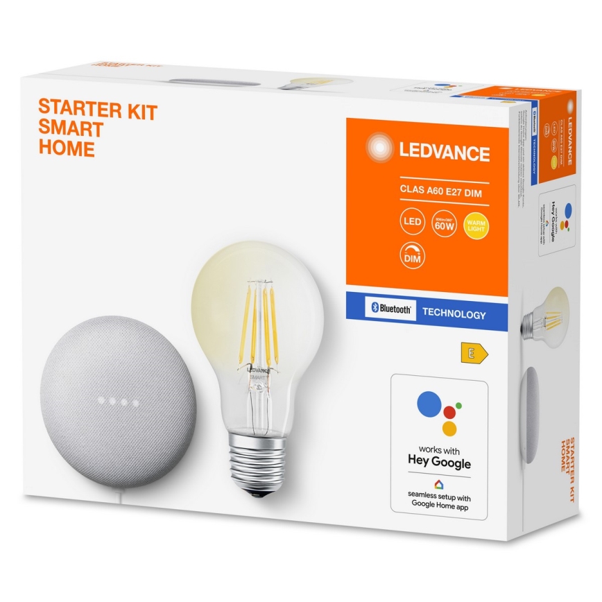 Ledvance - Inteligentný reproduktor Google Nest Mini Wi-Fi + LED Stmievateľná žiarovka SMART+ E27/6,5W/230V 2700K