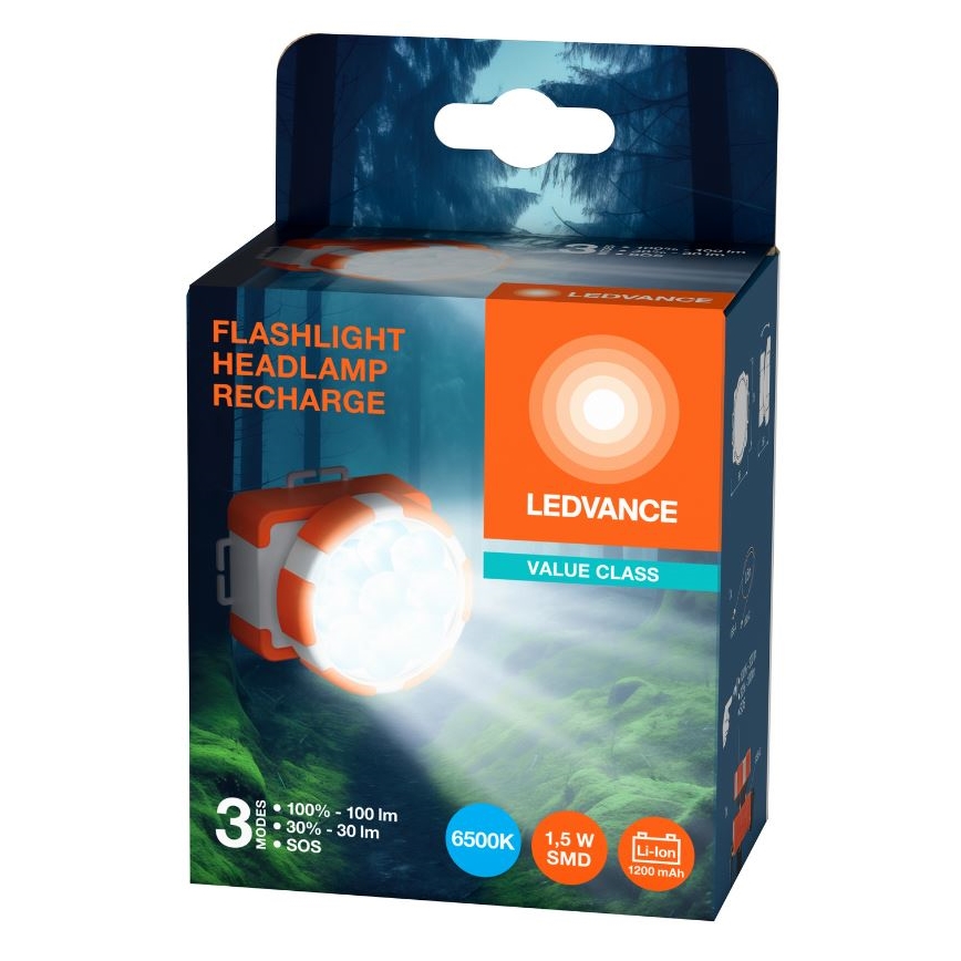 Ledvance - LED Nabíjacia čelovka FLASHLIGHT LED/1,5W/5V 1200 mAh