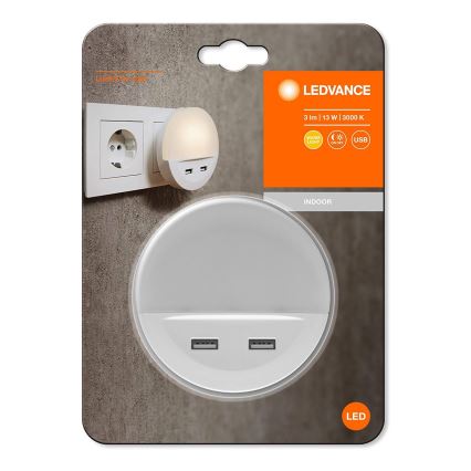 Ledvance - LED Nočné svietidlo do zásuvky so senzorom LUNETTA 2xUSB LED/13W/230V