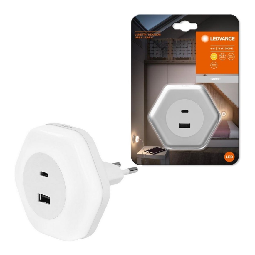 Ledvance - LED Orientačné svietidlo do zásuvky s USB LUNETTA LED/15W/230V