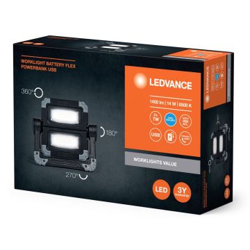 Ledvance - LED Nabíjacia pracovní svítidlo WORKLIGHT BATTERY 2xLED/7W/5V