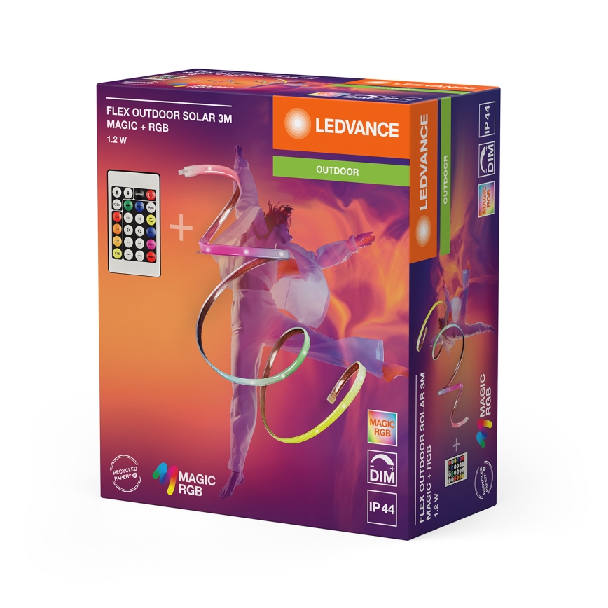 Ledvance - LED RGB stlmiteľný solárny pásik FLEX MAGIC 3m LED/1,2W/3,7V 2000 mAh IP44 + diaľkové ovládanie