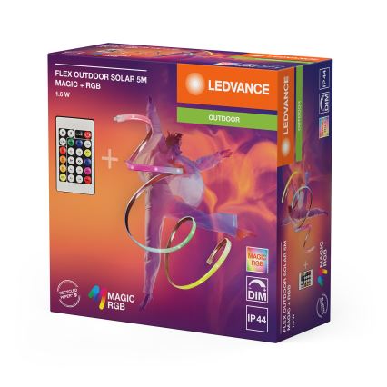 Ledvance - LED RGB stmievateľný solárny pásik FLEX MAGIC 5 m LED/1,6 W/3,7 V 2000 mAh IP44 + diaľkové ovládanie