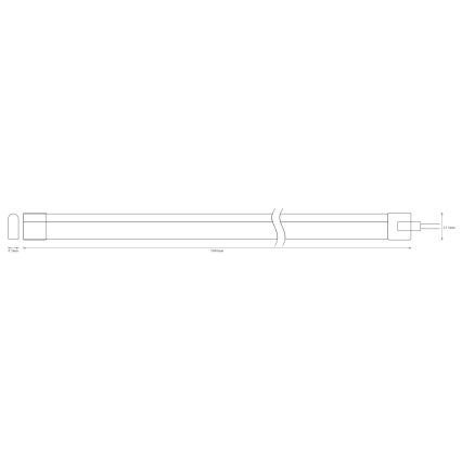 Dlhá úzka LED trubica s koncovými krytmi, rozmery 598mm x 22mm. Schematický technický nákres.