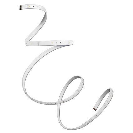 LED pásik sa špirálovito krúti na bielom pozadí. Pásik je plochý, biely a obsahuje malé LED diódy.