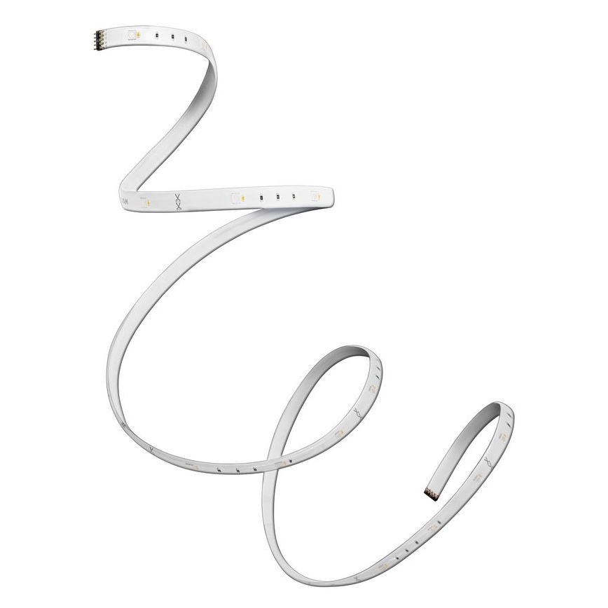 LED pásik sa špirálovito krúti na bielom pozadí. Pásik je plochý, biely a obsahuje malé LED diódy.