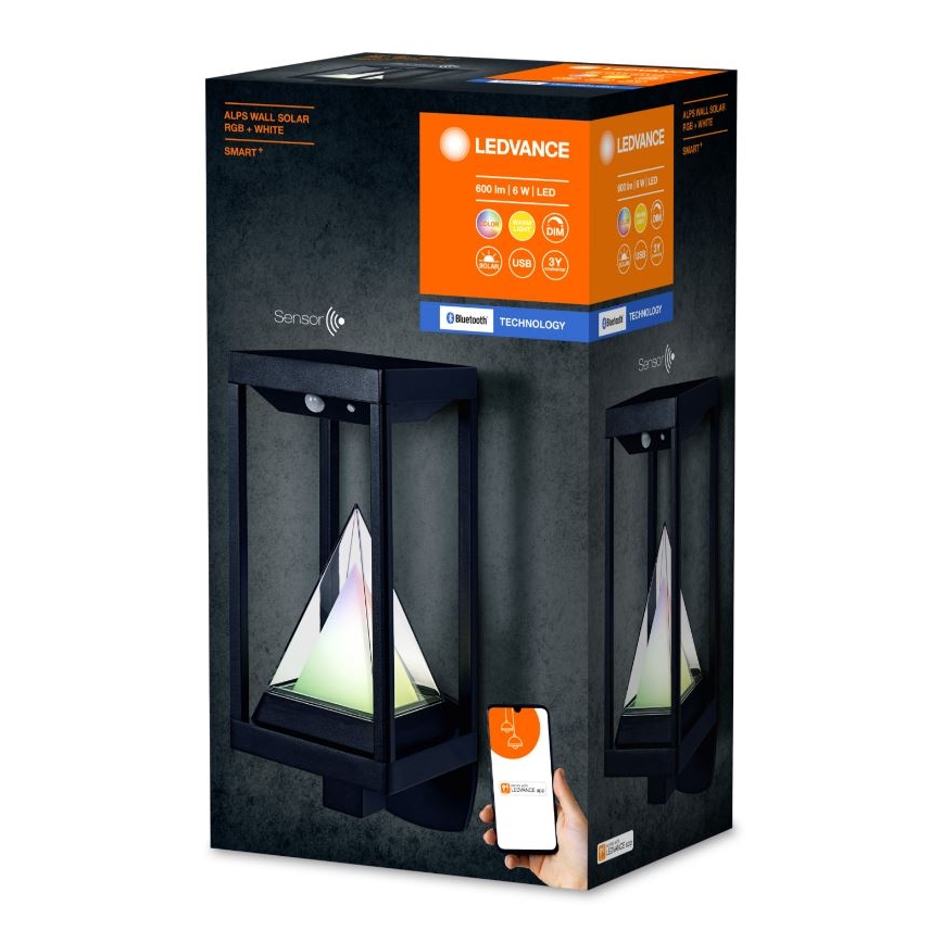 Ledvance - LED RGBW Stmievateľné solárne nástenné svietidlo so senzorom SMART+ ALPS LED/6W/3,7V 3000K IP44