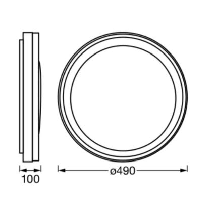 Technický výkres zobrazuje kruhový objekt s priemerom 490 mm a hrúbkou 100 mm. Je znázornený bočný a čelný pohľad.