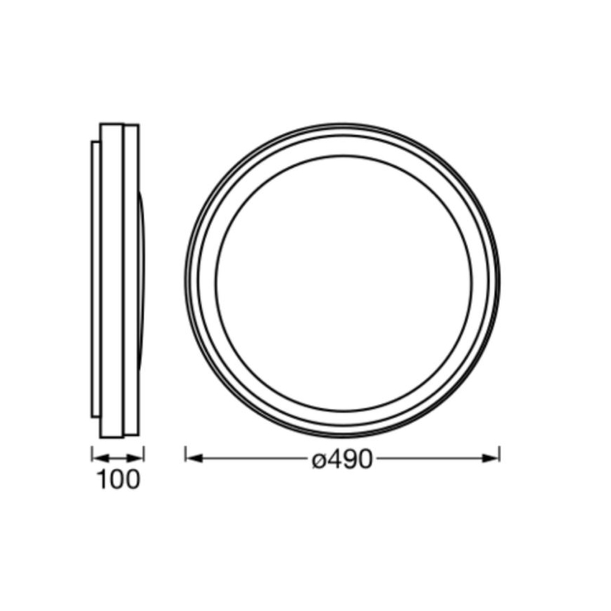Technický výkres zobrazuje kruhový objekt s priemerom 490 mm a hrúbkou 100 mm. Je znázornený bočný a čelný pohľad.