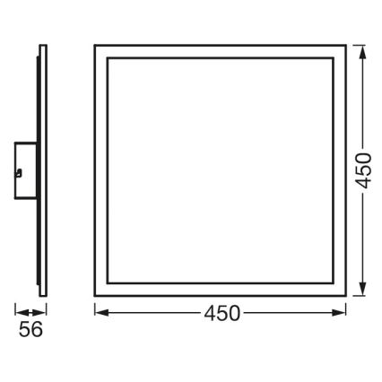 Nástené svietidlo s rozmermi 450 x 450 x 56 mm je zobrazené v technickom výkrese. Výkres ukazuje rozmery svietidla v milimetroch.