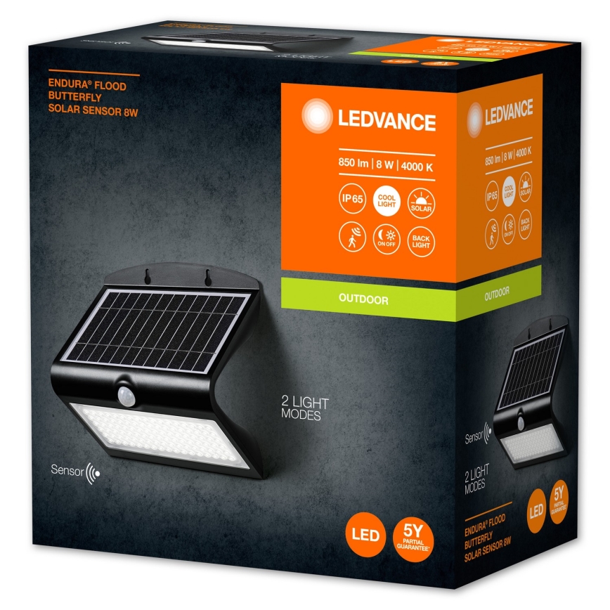 Ledvance - LED Solárne nástenné svietidlo so senzorom pohybu a súmraku BUTTERFLY LED/8W/3,7V 2000 mAh IP65