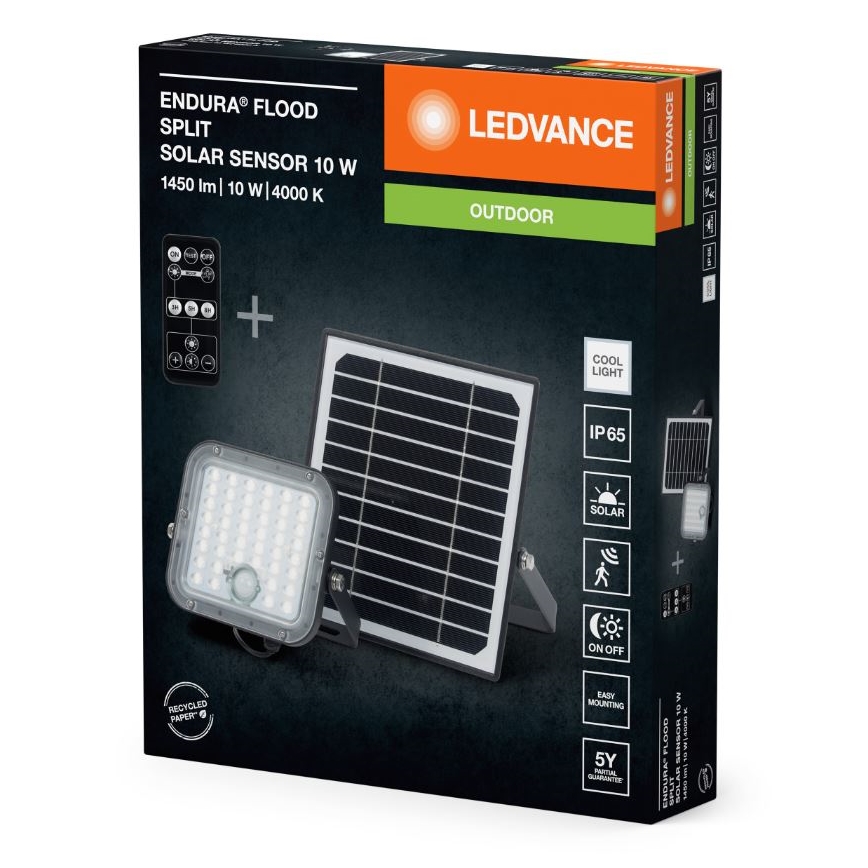 Ledvance - LED Stmievateľný solárny reflektor so senzorom FLOOD SPLIT LED/10W/3,2V 5000 mAh IP65 + diaľkové ovládanie