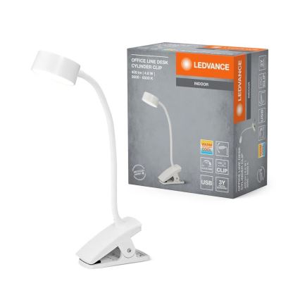 Ledvance - LED stmievateľná dotyková stolná lampa s klipom CYLINDER LED/4,8W/5V 3000-6500K biela