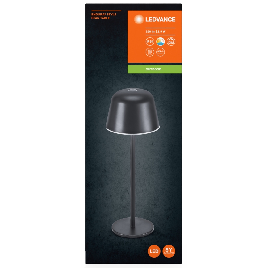 Ledvance - LED Stmievateľná vonkajšia nabíjacia lampa TABLE LED/2,5W/5V IP54 čierna