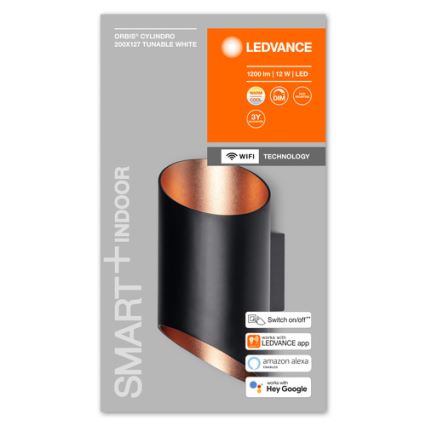 Ledvance - LED Stmievateľné nástenné svietidlo  SMART+ CYLINDRO LED/12W/230V 3000-6500K Wi-Fi čierna