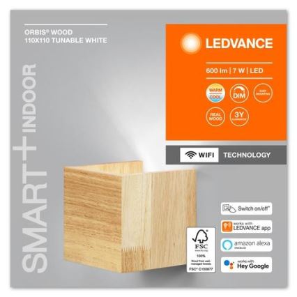 Ledvance - LED Stmievateľné nástenné svietidlo SMART+ WOOD LED/7W/230V 3000-6500K Wi-Fi