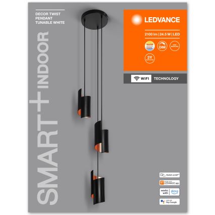 Ledvance - LED Stmievateľný luster na lanku SMART+ DECOR 3xLED/8W/230V čierna Wi-Fi