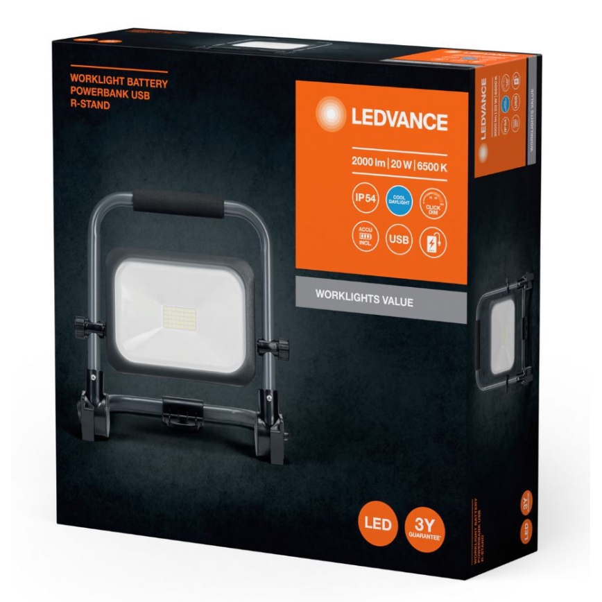 Ledvance - LED Stmievateľný vonkajší nabíjací reflektor WORKLIGHT BATTERY LED/20W/5V 2200 mAh IP54