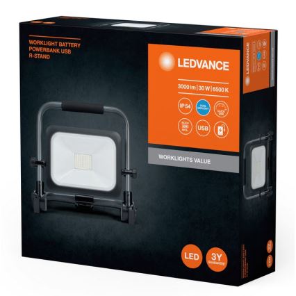 Ledvance - LED Stmievateľný vonkajší nabíjací reflektor WORKLIGHT BATTERY LED/30W/5V 2200 mAh IP54