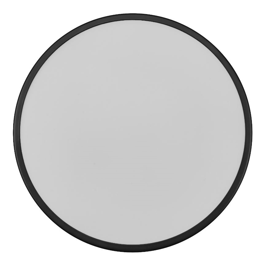 Svetlošedý okrúhly panel s čiernym okrajom je zobrazený na bielom pozadí. Panel je plochý a má jednoduchý dizajn.