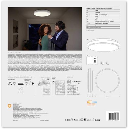 Ledvance - LED Stropné svietidlo so senzorom ORBIS LED/24W/230V 3000K